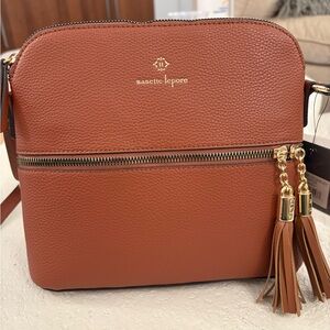NWT Nanette Lepore Tan Crossbody Bag with Gold Tassels